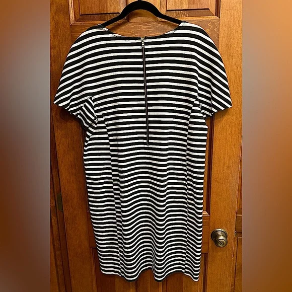 J. Crew | Dresses | J Crew Blackwhite Striped Black Tshirt Dress Gold  Zipper Practically New | Poshmark